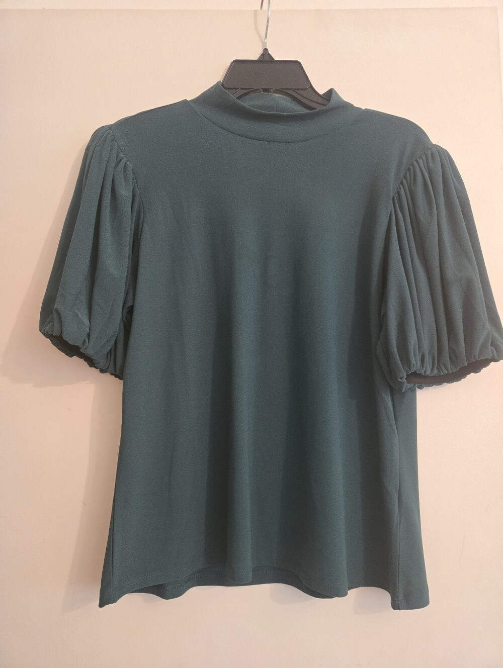 CeCe Teal Puff Sleeve Mock Neck Top